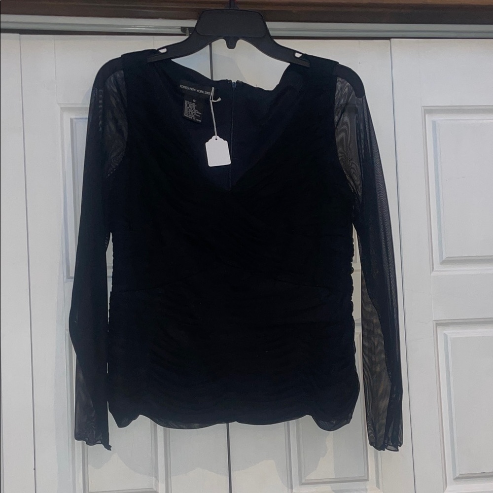 Jones New York Elegant Black Mesh Blouse